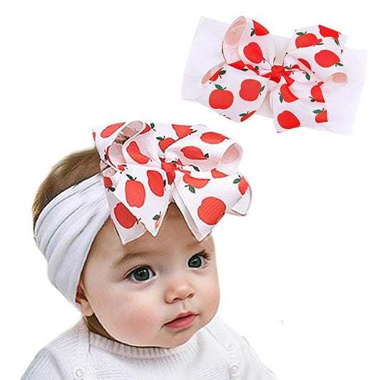 Baby Girl Soft Nylon Bow Elastic Headband Turban Toddler Infant Bow-knot Stretchy Hair Band Birthday Party Hair Bow Ribbon Accessories for Newborn Baby (Bow 1 - Red, Elastic)
