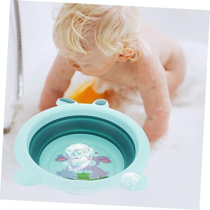 Little Rabbit Portable Baby Wash Basin Foldable Foot Bath Tub for Toddler Face Hands Feet Washing Travel Use Lightweight Safe 13.38X12.20X3.93 Inches