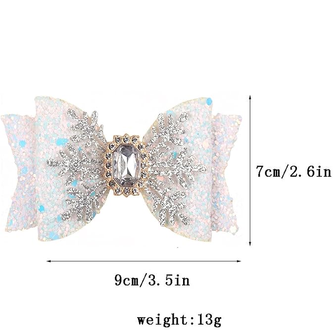 Christmas Snowflake Hair Bow Clips – Glitter White Snowflake Bow Hairpins for Women Girls Holiday Rhinestone Alligator Clips, Xmas Hair Accessories, Festive Holiday Bows Barrette Christmas Gift 2pcs
