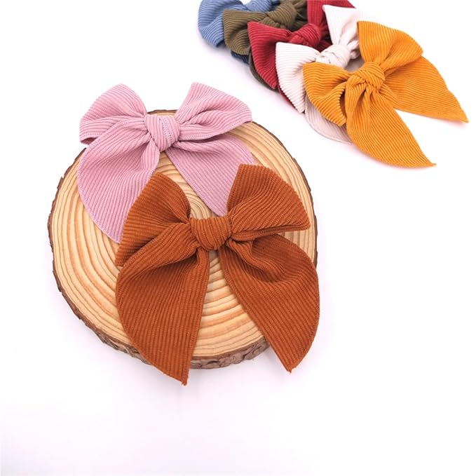 Pack of 16 Large Velvet Hair Accessories - Fable Bow Alligator Clips for Girls, Toddlers, Kids and Women (Corduroy)