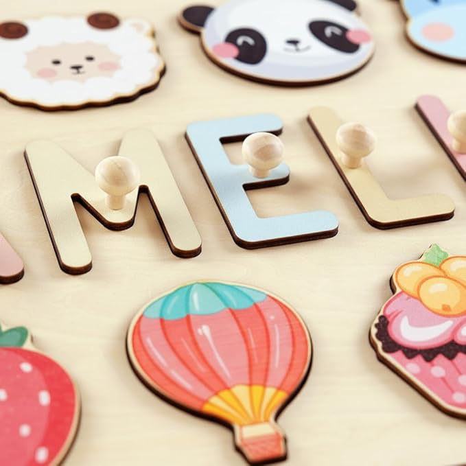 WNNNS Name Puzzles for Kids Easter Basket Stuffers Personalized Baby Gifts for Boys Girls Wooden Puzzle Toys for Toddler 1-3 Customized 1st Birthday Gifts Montessori Learning Toys with Gift Wrapping