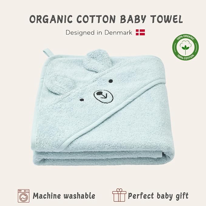 Hooded Baby Towels - 100% Organic Cotton Baby Bath Towels for Baby Boy, 32" x 32" Super-Soft and Absorbent Baby Towels for Newborn (Bear - Baby Blue)