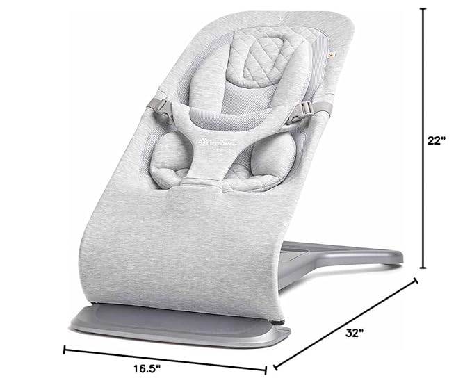 Ergobaby Evolve 3-in-1 Bouncer, Adjustable Multi Position Baby Bouncer Seat, Fits Newborn to Toddler, Light Grey