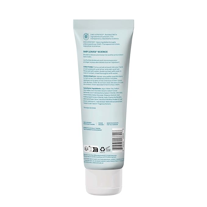 ATTITUDE Baby 2-in-1 Shampoo & Body Wash, EWG Verified, Dermatologically Tested, Vegan, Goodnight Scent, 8 Fl Oz