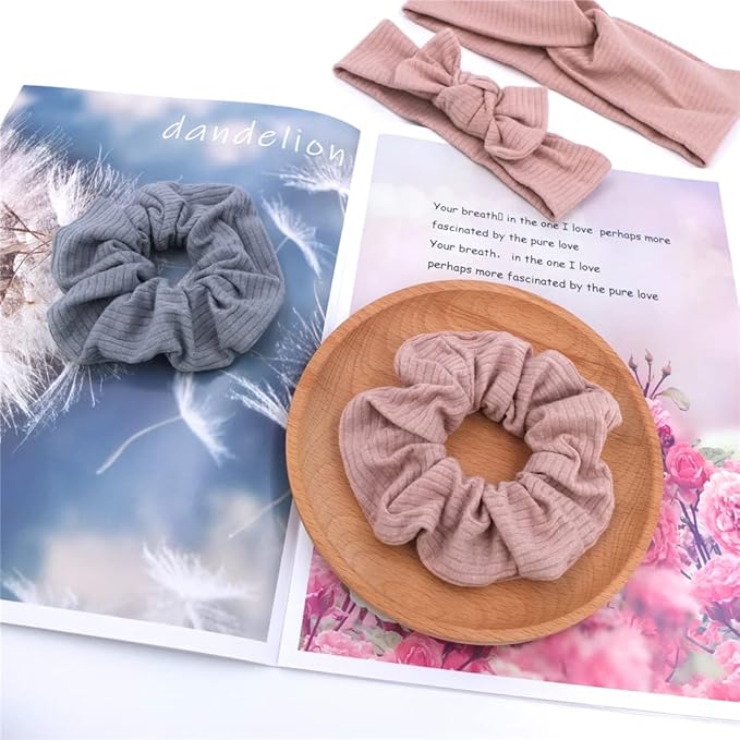 Sugarmelon Mommy and Me Headband Set Mother Baby Matching Turban Headbands for Toddler Baby Girls Women Scrunchies Hair Bow Hairbands (Vanilla and Smoke Blue)