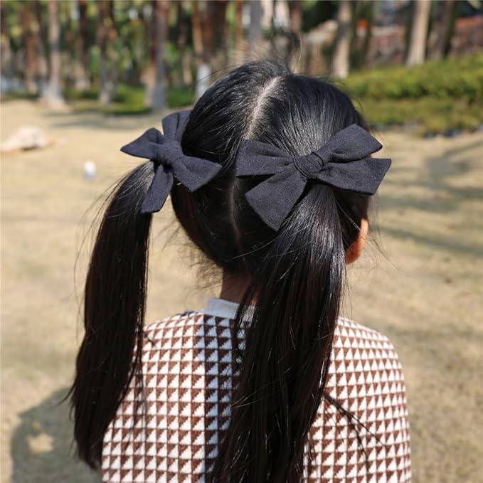 3 Styles Hair Bow Clips for Little Girls Toddler Baby Mom Women Hair Barrettes Accessories 4 Pcs Cotton Linen Bows Black