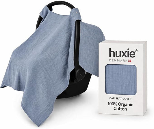 Car Seat Cover Baby - Organic Muslin Cotton - Carseat Canopy - 43" x 32" (Tradewinds)