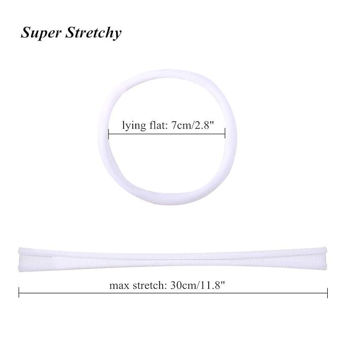 inSowni 50 Pack Super Soft Stretchy DIY Solid Nylon Headbands Baby Hair Bands One Size Fits All (White)