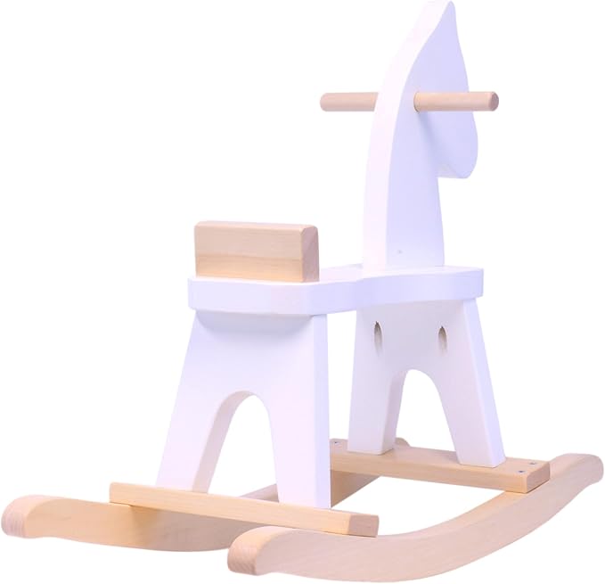AmishToyBox.com Wooden Rocking Horse Toddler Ride-On Toy (White and Natural)