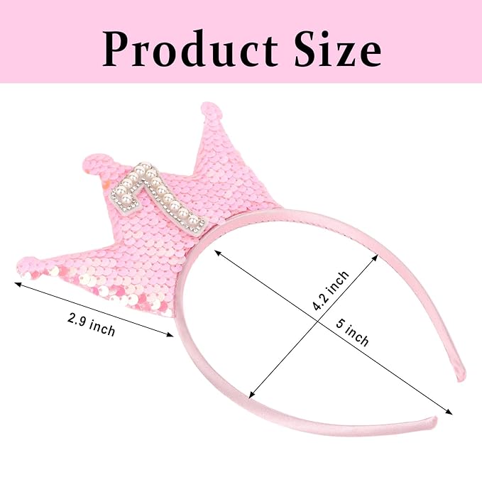 Birthday Crown Headband Pink Glitter Headbands for Girls Gifts for 7 Year Old Girls 7th Birthday Decorations