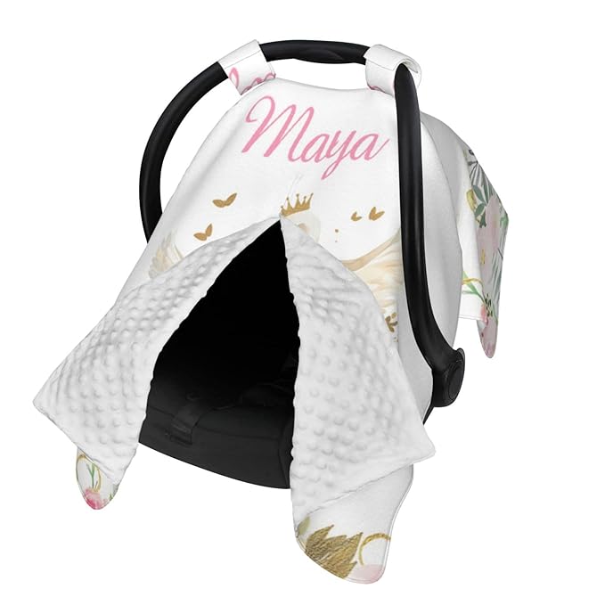 Personalized Baby Car Seat Canopy for Babies, Custom Name Car Seat Covers for Baby Girls, Floral Swan Opening Minky Nursing Breastfeeding Cover for Infant, Carseat Canopies for Newborn