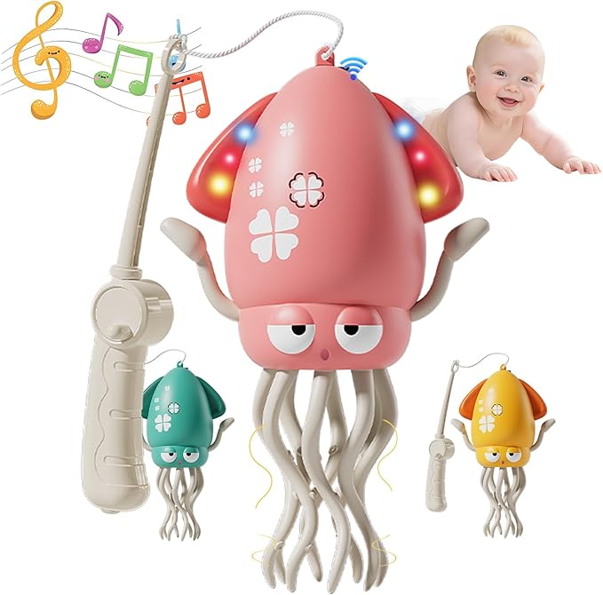 Baby Stocking Stuffers 6-12 12-18 Months Boys Girls, Tummy Time Musical Dancing Squid Crawling Octopus Toy for 1 2 3 4 5 Year Old Kid, Toddler Birthday Christmas Gifts for Grandkids