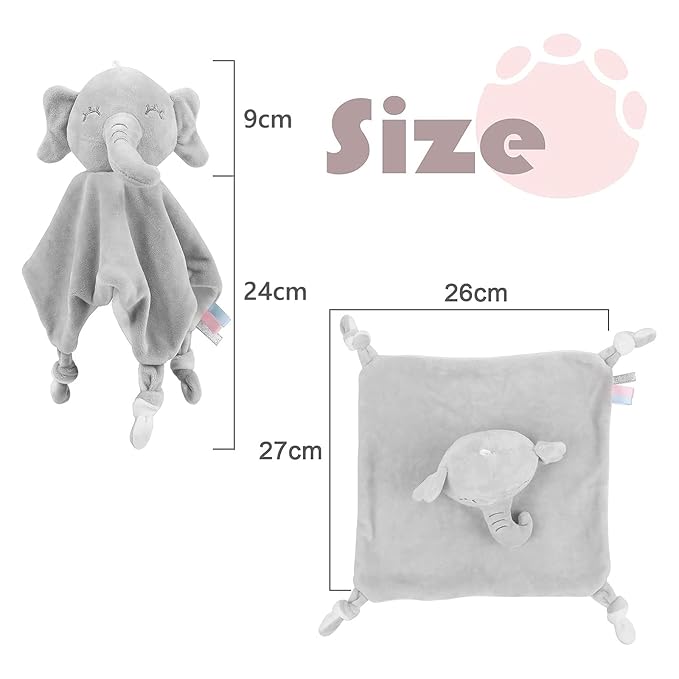 Vicloon Soft Elephant Security Blanket for Babies, Lovey Blanket Gifts for Newborn Boys and Girls, Lovie Newborn Blankie Baby Snuggle Toy Baby Elephant Stuffed Animal (Grey)