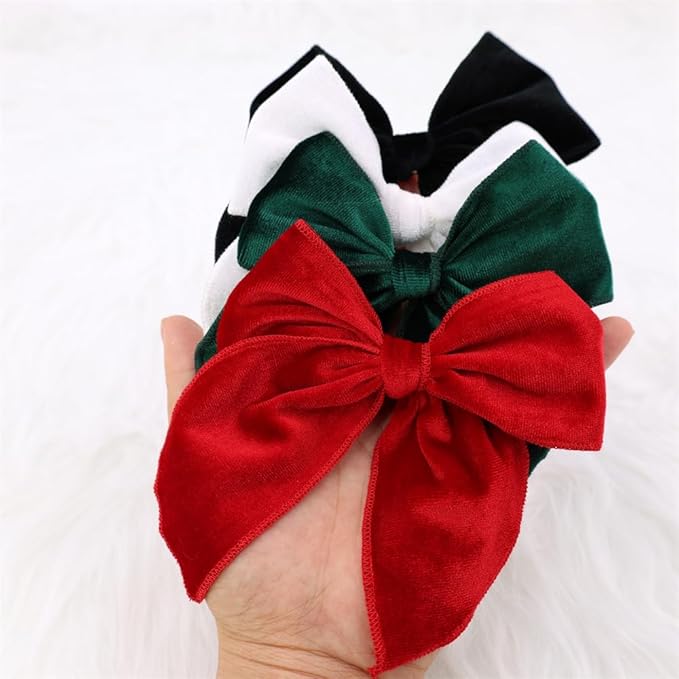 Pack of 4 Large Velvet Fable Bow Hair Clips for Kids Toddler Girl Mom Velvet Hair Bow Alligator Clips Baby Girls Women Hair Accessories (Christmas)