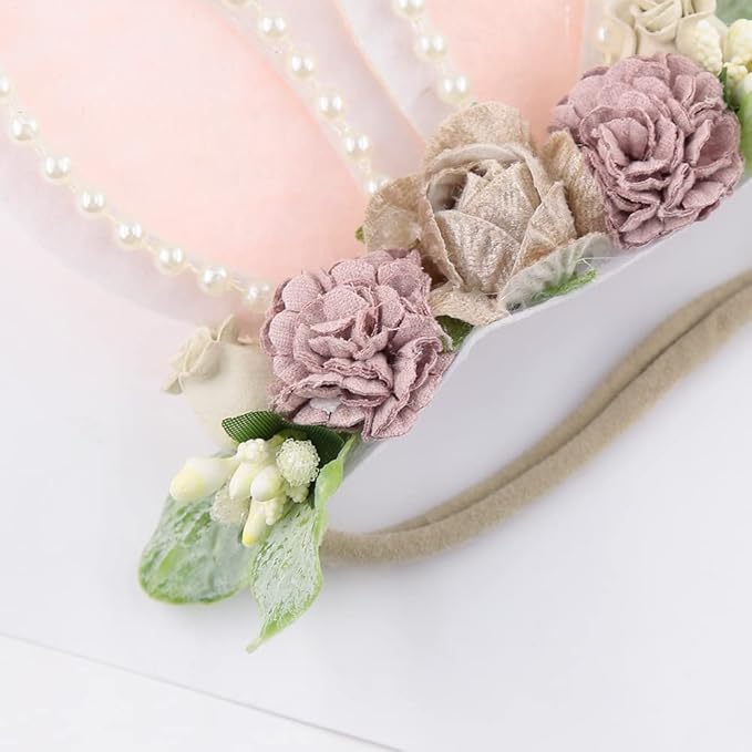KIDOCHEESE Bunny Headband Bunny Rose Ears Easter Elastic Hairband Baby Girls Flower Crown Spring Floral Headbands (E)