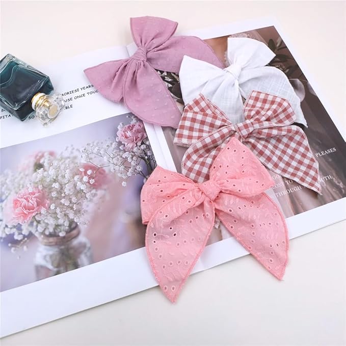 Pack of 4 Gorgeous Fable Bow Hair Clips for Girls Women Linen Hair Bow Alligator Clips Toddler Baby Mom Young Girl Hair Accessories (Blush/Mauve)