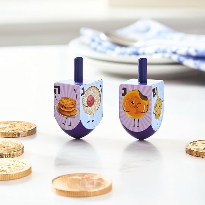 Rite Lite Whimsical Foods Dreidel Hanukkah Gift Set of 4 Fun Chanukah Decor Judaica Goodie Bag with Jelly Donut, Cookie, Noodle Kugel, Latke Design | Jewish Holiday Party Favors Hostess Gifts