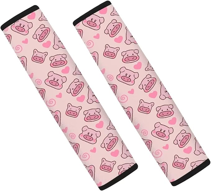 AFPANQZ Cartoon Pigs Seat Belt Cover Pads 2 Packs Comfortable Driving Shoulder Protectors Vehicle Safety Seatbelt Pads Soft Comfort Cushion Car Seats Accessories Backpack Strap Pad Pink