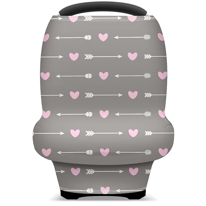Baby Car Seat Stroller Covers White Arrows Pink Heart Grey Nursing Cover Breastfeeding Scarf Soft Breathable Stretchy Coverage Carseat Canopy Cover for Boys and Girls Soft Breathable Multi Use