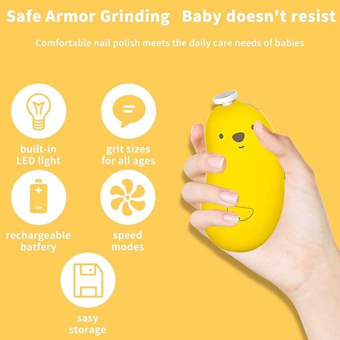 Baby Nail Clipper Electric Trimmer - with 6 Grinding Heads and LED Lights, Newborn Toddlers Children's Nail and Toe Safe Nail Clipper Manicure Set