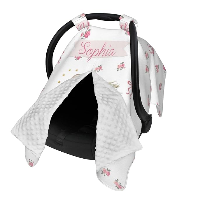 Custom Baby Car Seat Canopy with Name, Personalized Stroller Baby Car Seat Covers for Girls, Minky Nursing Carseat Cover for Breastfeeding, Car Seat Canopies for Infant Newborn(Floral Swan)