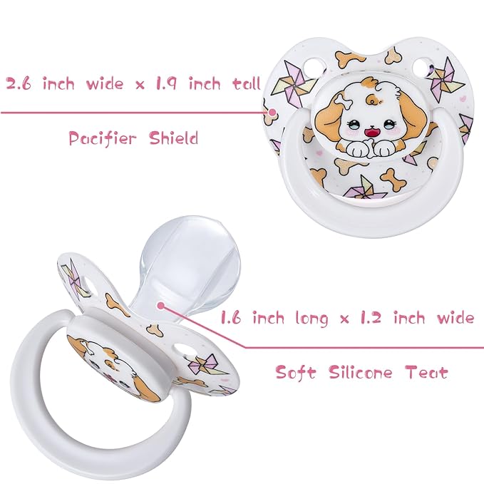 Cute Adult Size Pacifier: Big Shield Paci for Anxiety with Case - Puppy Soft Silicone Large Nipple for Sleep - Binky for Autism