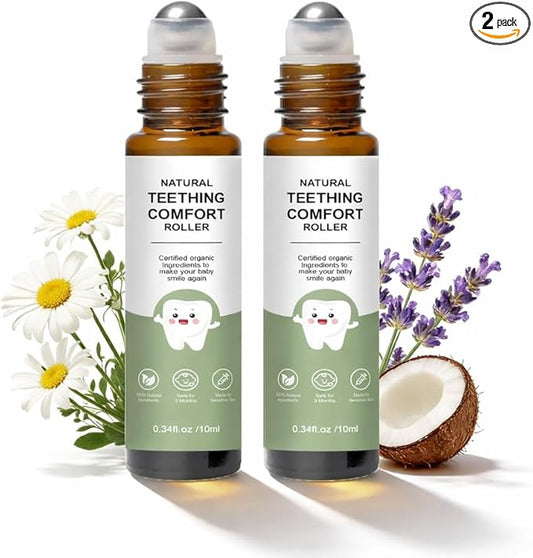 Teething Roller, Teething Oil Roller with Chamomile & Rose Oil, Gentle Roll-On Formula, Easy to Use, Portable Daily Care, 2 Pack