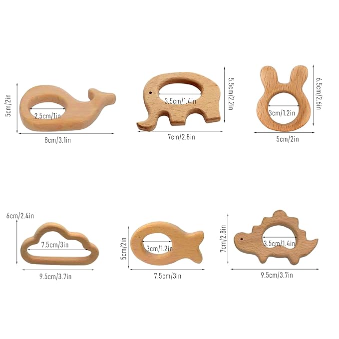 12-Pcs Baby Teether Toys,Wooden Teethers for Babies - Wooden Animal Toys, Teething Rings, Toddler Chew Toys，Baby Teething Rings and Wooden Teether Set-Suitable for Children Over 36 Months