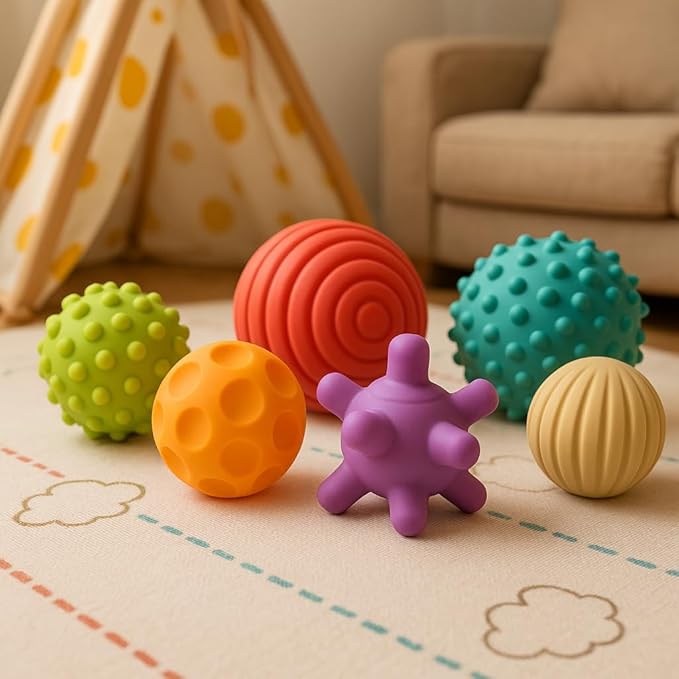 Miniland Sensory Balls, Babies Birth to Toddlers Age 4, Natural Rubber Latex, Soft Teething Toys, Easy Grip Play, Textured, Colors Multi-Sensory Stimulation, Motor Skill Development