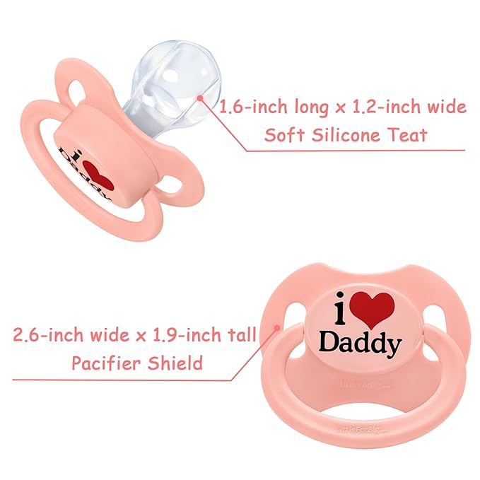 LittleForBig Bigshield Gen-II Adult Sized Printed Pacifier I Love Daddy Pattern Pink
