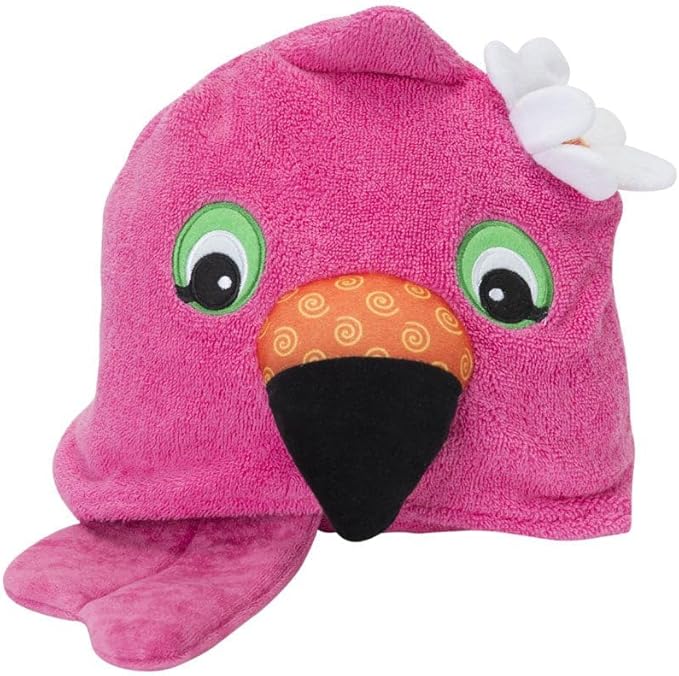 ZOOCCHINI Hooded Bath Towel for Kids 100% Cotton Terry, Plush & Absorbent for Bathtime or Pool, 50" x 22" 2-6 Years, Franny the Flamingo