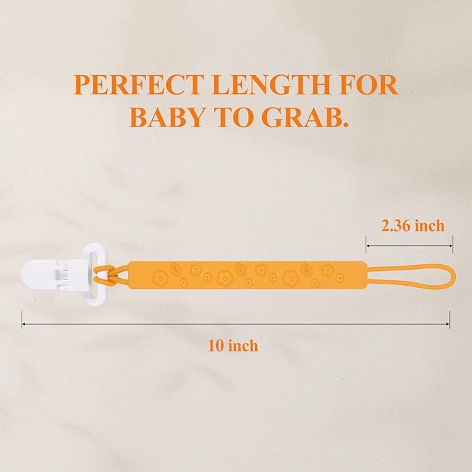 One Piece Design Silicone Pacifier Clip Holder for Baby Boys and Girls,Pack of 4 Flexible Paci Leash,Binky Clips,Newborn Essentials (Flowers & Leaves, Yellow)