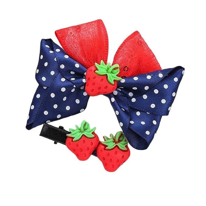 Strawberry Snap Clips Baby Girls Fruit Hair Bow Clips Strawberry Hair Ring Tie BBW24 (Set-H)