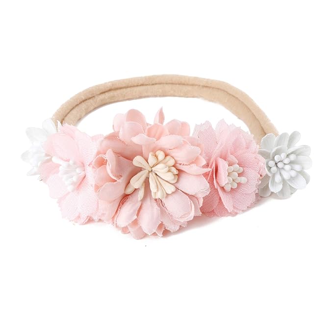 Baby Girl Floral Headband Nylon Flower Crown Elastic Hairband 3pcs Hair Accessories Gift for Girls (31#)