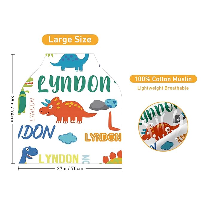 Personalised Car Seat Cover for Babies - Multi-use Carseat Canopy Cover with Name, White Dinosaur Print Car Seat Covers, Birthday Gifts for 0-2 Years Infant Boys and Girls(27"x29")