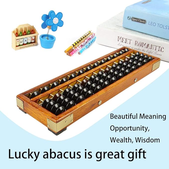 Vintage Style Wooden Abacus Soroban 13 Column(10.7 in) Math Professional Abacus for Adults Kids with Guide Handbook and Reset Button, Anti-Skid Rubber Feet