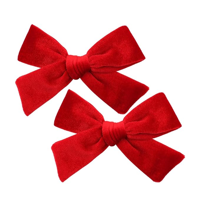 Vintage Velvet Bow Hair Clips for Baby Girl Kids Women Fall Velvet Christmas Hair Bows Barrettes Accessories (2 pcs 002 Red)