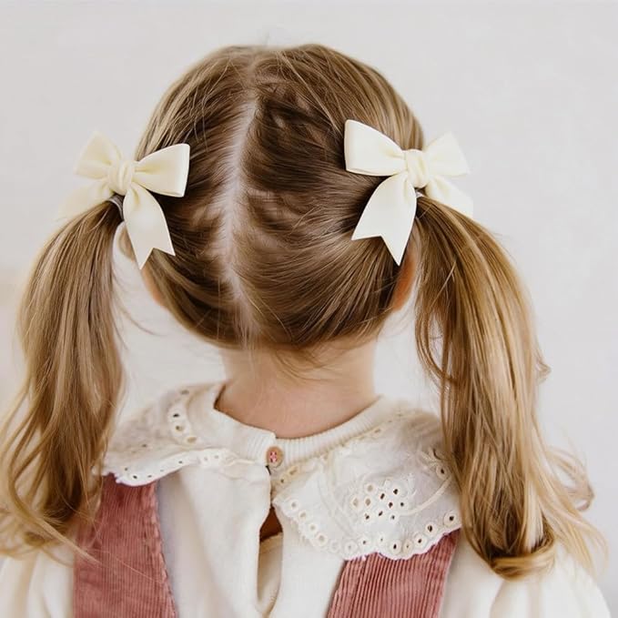 2 Pcs Cute Cream Velvet Hair Bow Clips 3" Bowknot Alligator Clip Barrettes Hairpins for Baby Girl Kids Accessories