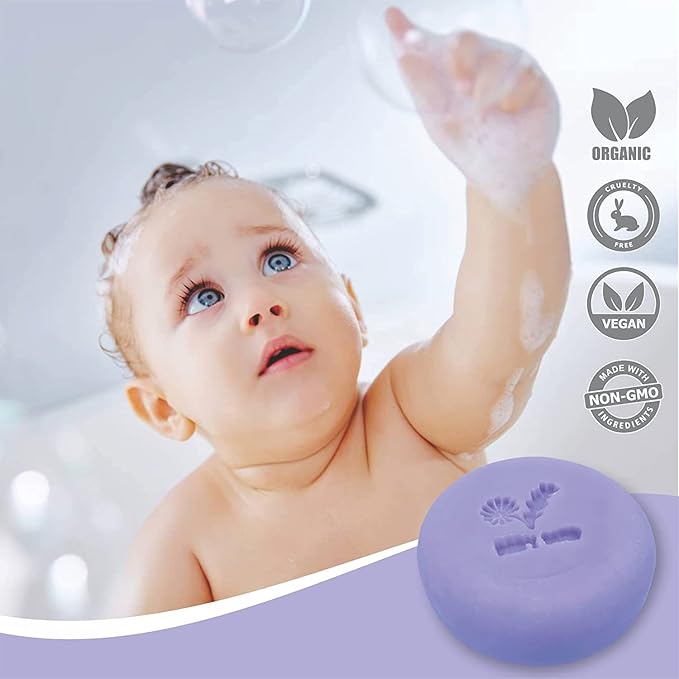 100% Natural LAVENDER CHAMOMILE Baby Soap Bar with Lavender Essential Oil, Organic Chamomile Water, and Shea Butter - Naturally Cold Process in tUSA - Calming and Moisturizing for Newborns, Baby, Kids