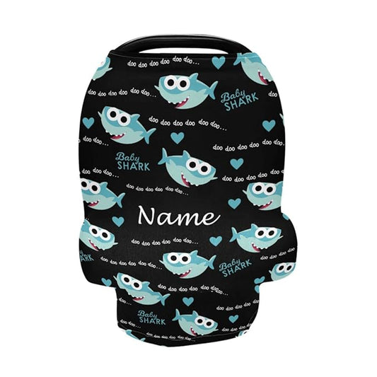 Personalized Cartoon Shark Baby Car Seat Cover for Boys Girls Newborn, Custom Baby Carseat Canopy with Name, Multiuse Nursing Covers, Infant Stroller Cover, Breastfeeding Scarf