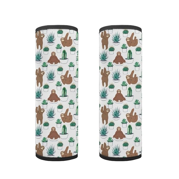ENLACHIC Kids Car Seat Belt Cover, Cute Cartoon Animal Print Baby Car Seat Strap Pads Infant Car Seat Protector Car Accessories Universal All Cars,Sloth Cactus