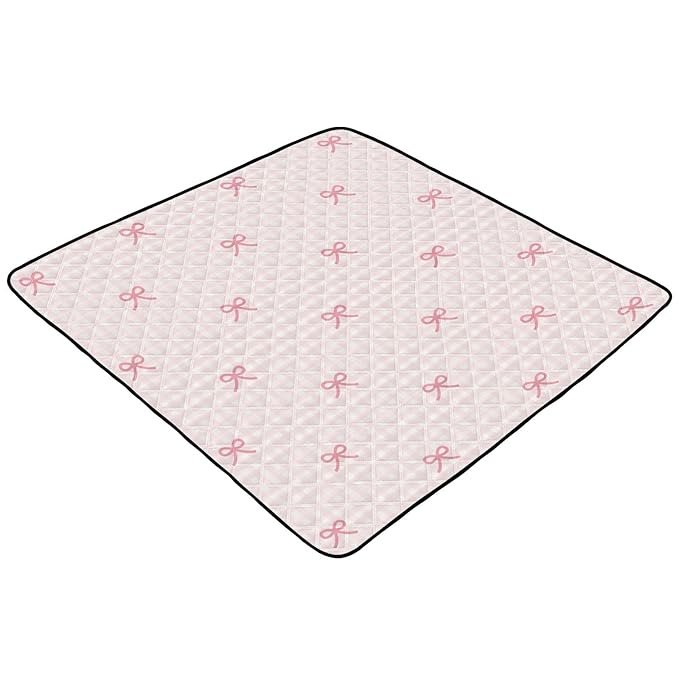 Baby Play Mat Pink Checkered and Bows 50 x 50 Playpen Mat Baby Play Mats for Floor Play Gym Crawling Mat Non-Slip Cushioned Baby Playmat for Infants, Babies, Toddlers