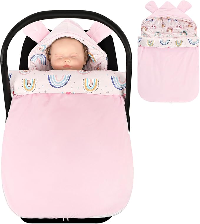 Carseat Blankets for Babies Winter, Warm Toddler Carseat Swaddle Blanket, Infant Stroller Bunting Bag Footmuff for Cold Weather, Universal, Windproof (Pink)