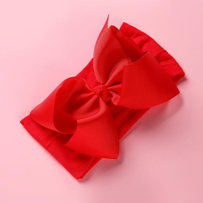 6 Pcs Baby Girls Headband Bows, Soft Nylon Hairbands Cute Big Bow Super Elastic Headband For Baby Girls Newborn Infant Toddlers (6Pcs Warm Color, Large)