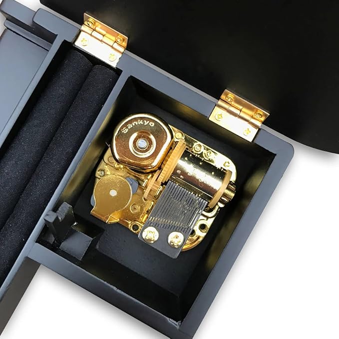 BinkeGG Play (Twinkle Twinkle Little Star) Black Wooden Grand Piano Wind up Music Box with Sankyo Musical Movement (65 Tunes Option)