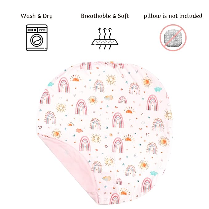 Newborn Lounger Cover for Girls Boys, Removable Soft Baby Lounger Cover, Reversible, Minky, Pink Rainbow & Sun