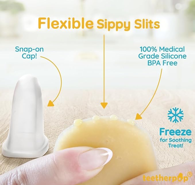 Teetherpop Fillable Freezable Teethers for Babies - Breastmilk Teether with Spill-Proof Sippy Slits – Teething Popsicle for Baby, Liquids & Purées, Cooling Teething Relief Feeder Pacifier - PinkLimon