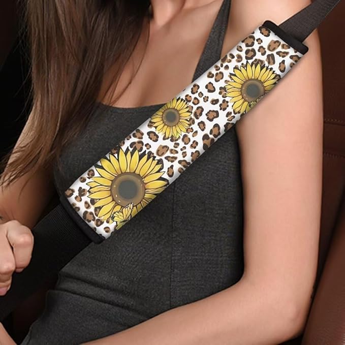 Sunflower Leopard Car Seat Belt Strap Shoulder Pad,Car Seat Belt Cover Pad Universal Fit Suitable for Shoulder Bag, Laptop Computer Bags