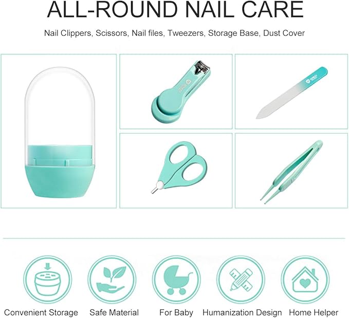 Baby Nail Clippers Set, 4-in-1 Baby Grooming Kit with Cute Case, Baby Manicure, Scissor, File & Tweezer | Baby Nail Care Kit for Newborn, Infant & Toddler (Light Blue)