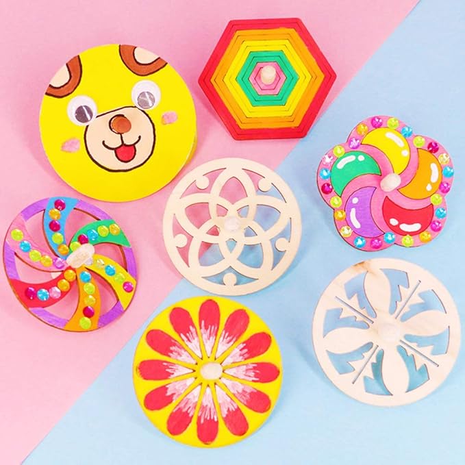 balacoo 20Pcs Wooden Spinning Tops for Kids DIY Gyroscope Toy Set with Paintable Unfinished Tops 2.75 Inch Creative Craft for Hand-Eye Coordination and Motor Skill Development
